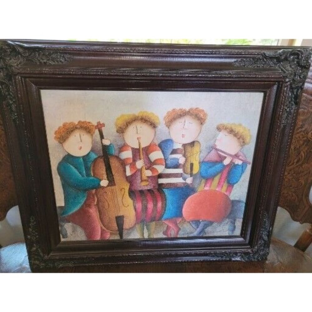 Vintage Painting Canvas J. ROYBAL Signed Children Orchestra Acrylic Oil 27”x23"